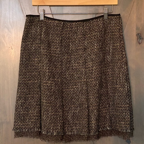 ELIE TAHARI Tweed Pleated Skirt Fully Lined Side Zip Brown Black Grey Size 10 - Picture 2 of 14